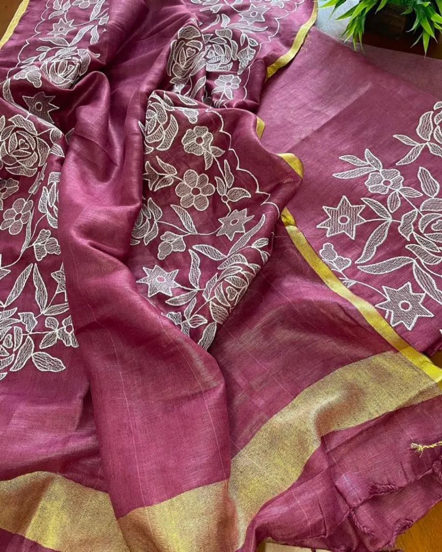 Elegant Cotton‑Linen Suit Piece with Intricate Hand Embroidery